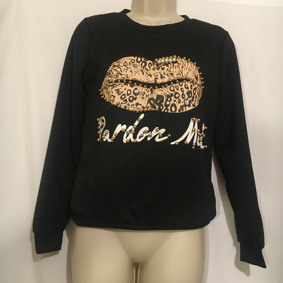 Leopard Lips Pardon Moi Black Pullover - Picture 3 of 8